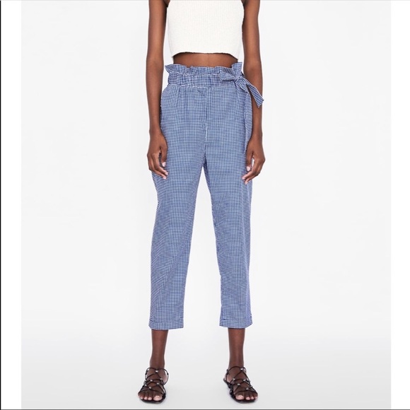 Zara Pants - SOLD ZARA Blue Gingham High Waisted Culotte